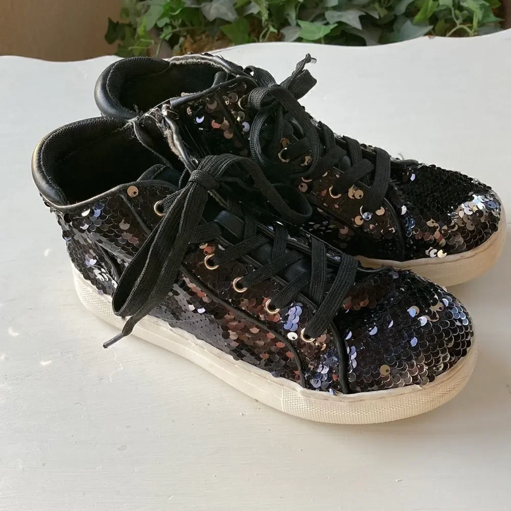 Kidpik Black Sequin Hightop Sneakers Size 3